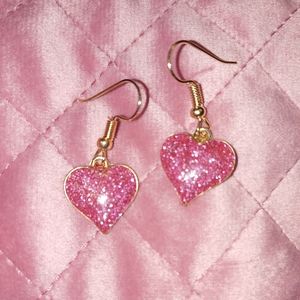 Betsey Johnson pink sparkly heart earrings